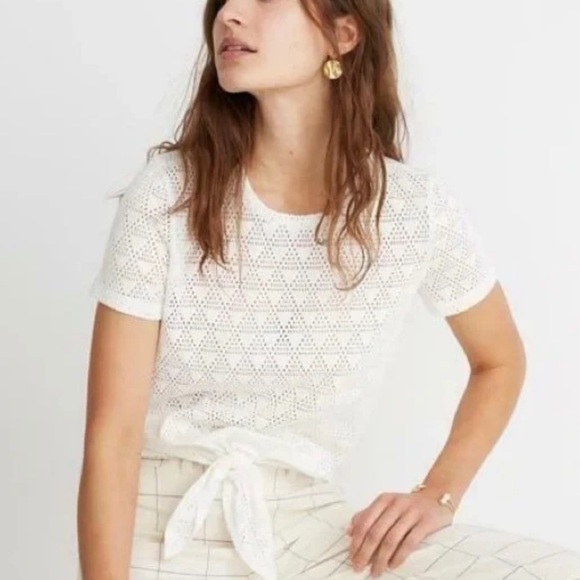 Madewell Texture & Thread Tee Shirt Modern Tie-Front Geo-Eyelet Cutout Pattern - Picture 1 of 7